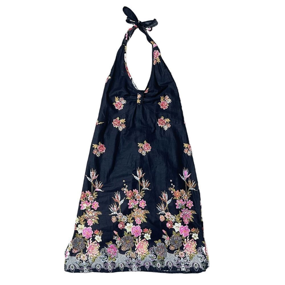 Floral Beaded Smocked Halter Dress